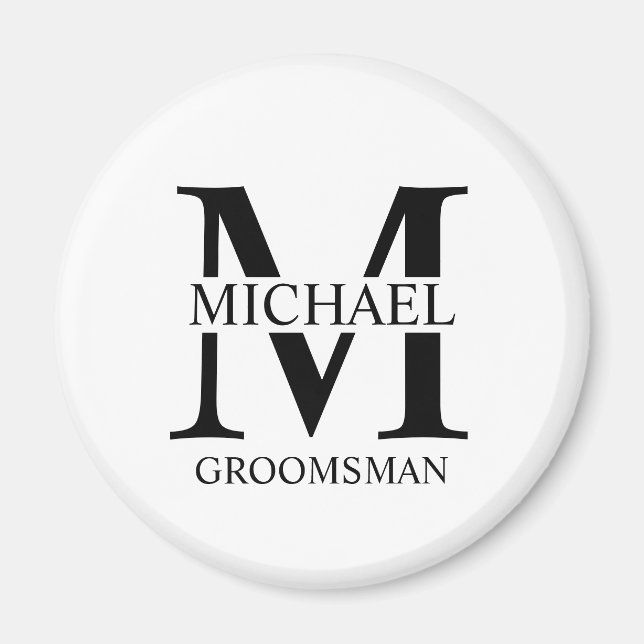 Personlig Groomsmans Namn och Monogram Magnet (Framsidan)