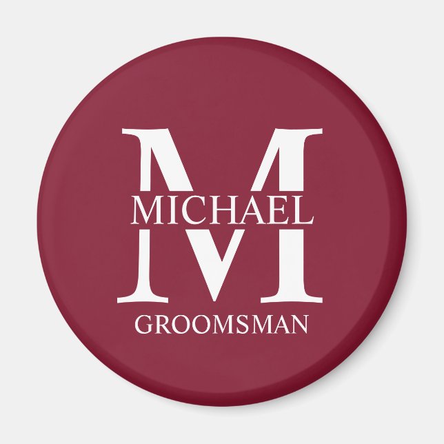 Personlig Groomsmans Namn och Monogram Magnet (Framsidan)