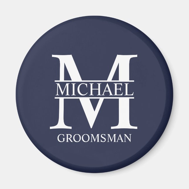 Personlig Groomsmans Namn och Monogram Magnet (Framsidan)