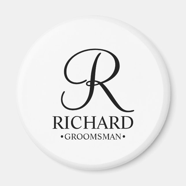 Personlig Groomsmans Namn och Monogram Magnet (Framsidan)