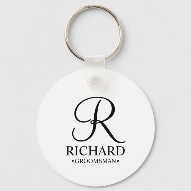 Personlig Groomsmans Namn och Monogram Nyckelring (Framsida)