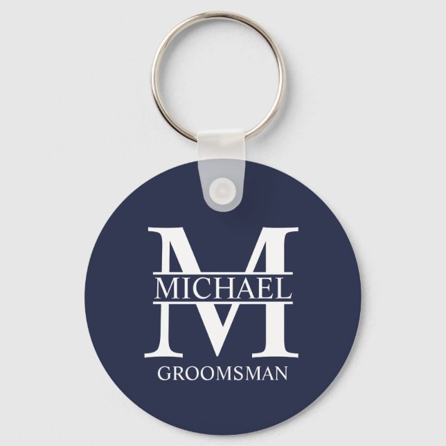 Personlig Groomsmans Namn och Monogram Nyckelring (Framsida)