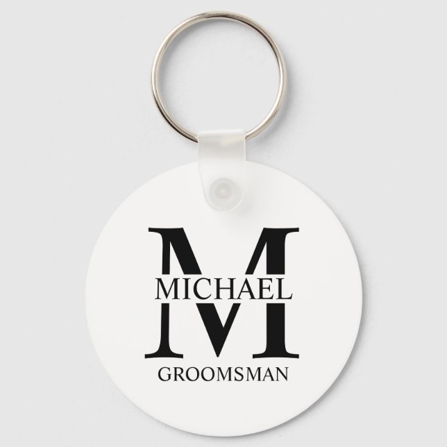 Personlig Groomsmans Namn och Monogram Nyckelring (Framsida)