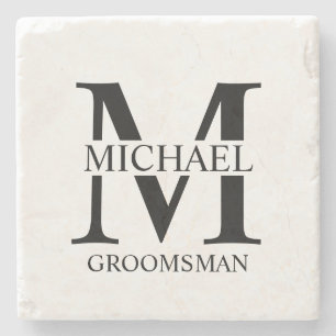 Personlig Groomsmans Namn och Monogram Stenunderlägg