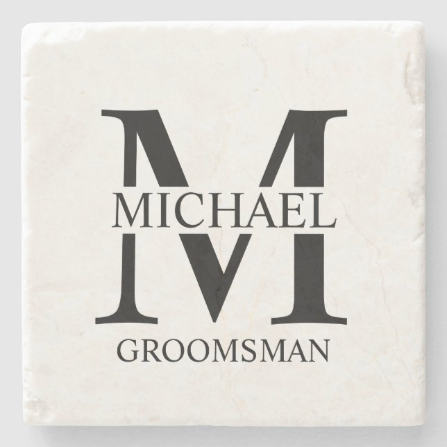 Personlig Groomsmans Namn och Monogram Stenunderlägg (Framsidan)