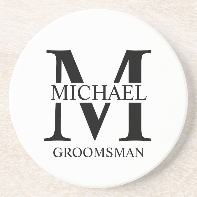 Personlig Groomsmans Namn och Monogram Underlägg (Framsidan)