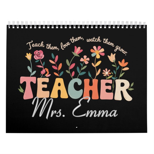 Personlig Groovy Flowers Teacher Anpassningsbar Gi Kalender (Omslag)