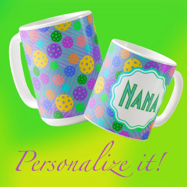 Personlig Groovy Multifärgad Pickleball Pop Art Kaffemugg (Great gift for a pickleball player. Maybe yourself!)