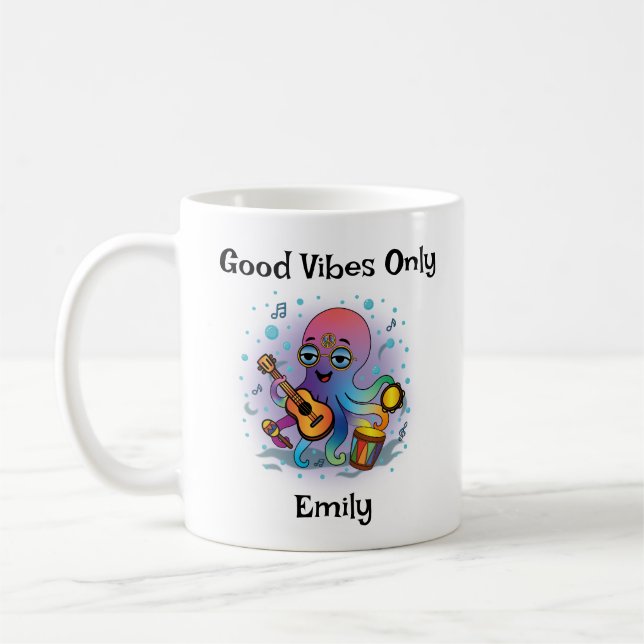 Personlig Groovy Octopus Mugg - Retro Hippie (Vänster)