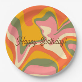 Personlig Groovy Retro Marble Orange Balloon