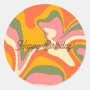 Personlig Groovy Retro Marble Orange Party Runt Klistermärke