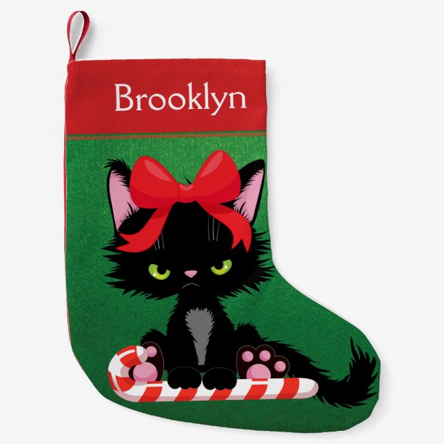 Personlig Grouchy Girl Cat Liten Julstrumpa (Framsidan)
