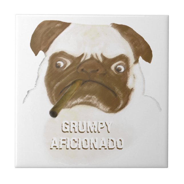 Personlig Grumpy AFICIONADO Puggy Cigar Kakelplatta (Framsidan)