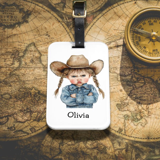 Personlig Grumpy Cowgirl i Denim Jacka Bagagebricka (Skapare uppladdad)