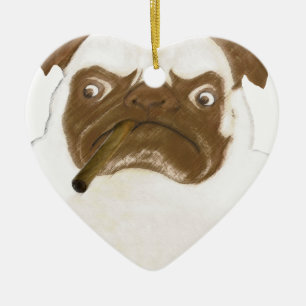 Personlig Grumpy Puggy med Cigar Julgransprydnad Keramik