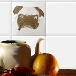 Personlig Grumpy Puggy med Cigar Kakelplatta