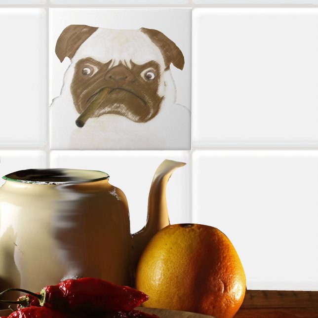 Personlig Grumpy Puggy med Cigar Kakelplatta (Skapare uppladdad)