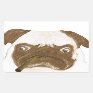 Personlig Grumpy Puggy med Cigar Rektangulärt Klistermärke