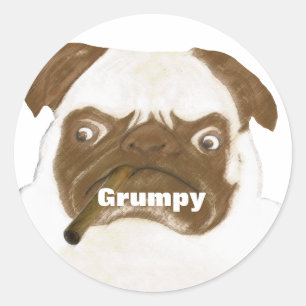 Personlig Grumpy Puggy med Cigar Runt Klistermärke