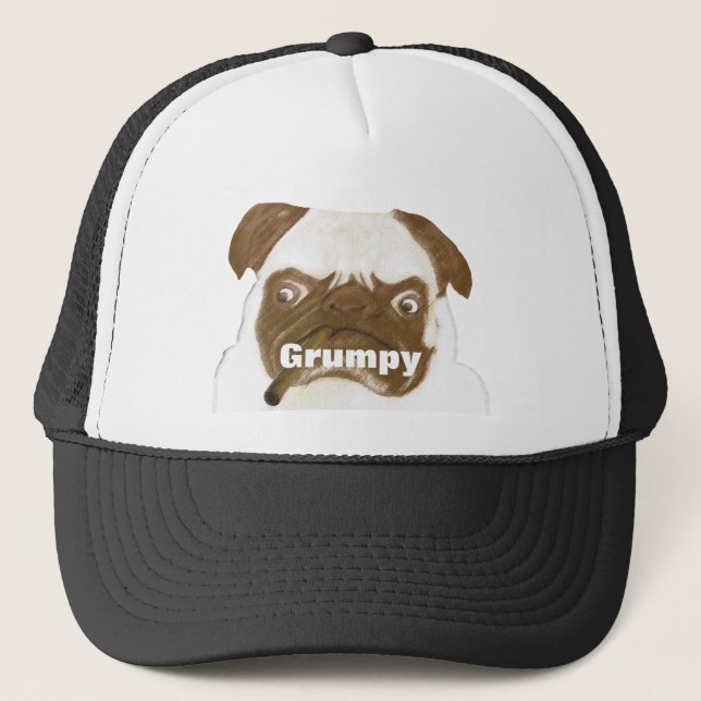 Personlig Grumpy Puggy med Cigar Truckerkeps (Framsida)