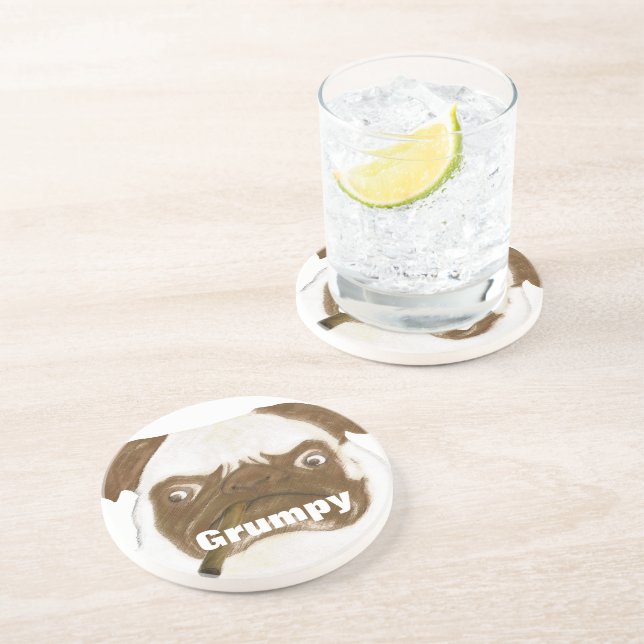 Personlig Grumpy Puggy med Cigar Underlägg (Sidan)