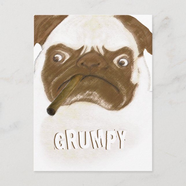 Personlig Grumpy Puggy med Cigar Vykort (Framsida)