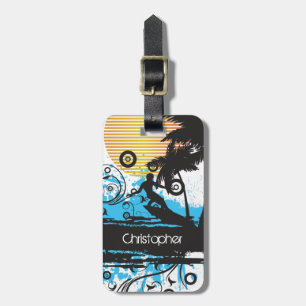 Personlig Grunge Surfing Tropical Beach Bagagebricka