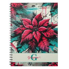 Personlig Grungy Poinsettia Blommigt Graffiti Anteckningsbok