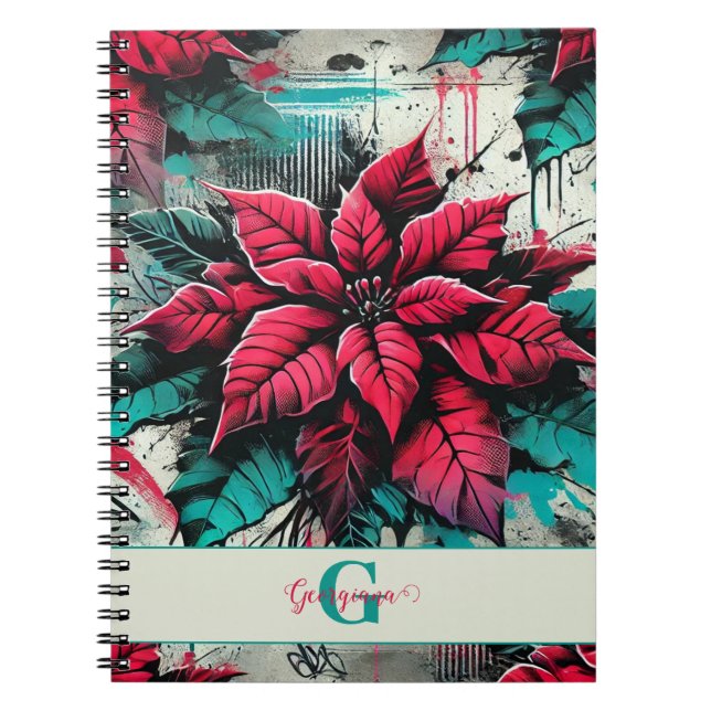 Personlig Grungy Poinsettia Blommigt Graffiti Anteckningsbok (Framsidan)