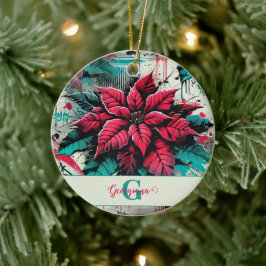 Personlig Grungy Poinsettia Blommigt Graffiti Julgransprydnad Keramik