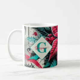 Personlig Grungy Poinsettia Blommigt Graffiti Kaffemugg