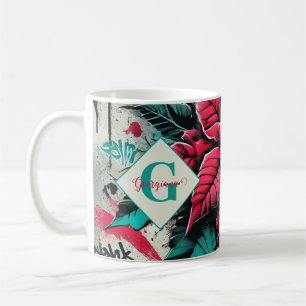 Personlig Grungy Poinsettia Blommigt Graffiti Kaffemugg