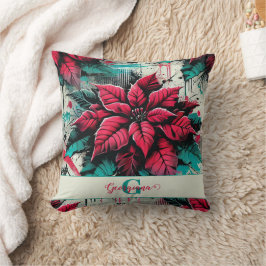 Personlig Grungy Poinsettia Blommigt Graffiti Kudde