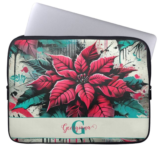 Personlig Grungy Poinsettia Blommigt Graffiti Laptop Fodral (Framsidan)