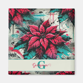 Personlig Grungy Poinsettia Blommigt Graffiti Magnet
