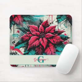 Personlig Grungy Poinsettia Blommigt Graffiti Musmatta