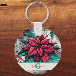Personlig Grungy Poinsettia Blommigt Graffiti Nyckelring