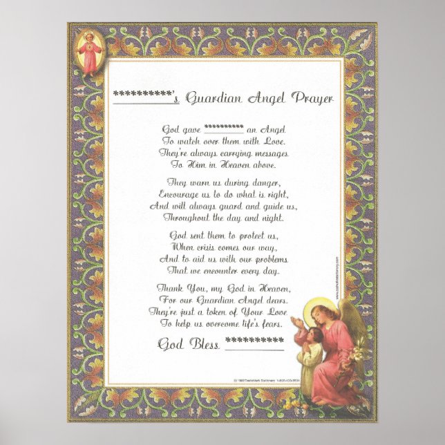 Personlig Guardian Angel Baptism Birth Prayer Poster (Framsidan)