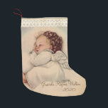 Personlig Guardian Angel Prayer Liten Julstrumpa<br><div class="desc">Anpassa den här älskade vintage bild av en baby ängelflicka som sover i molnen. Baksidan av lagret har Guds ängel i kalligrafi. Kredit: Skript som är tillgängliga på artprintsanddecor.com</div>