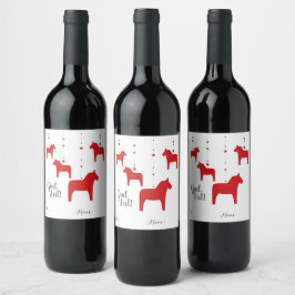 Personlig Gud jul! Dala Horse Vin-etikett Vinflaska Etikett
