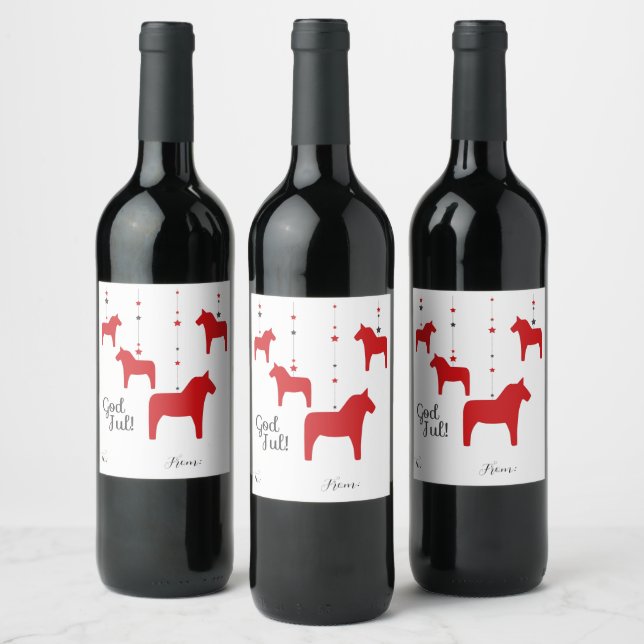 Personlig Gud jul! Dala Horse Vin-etikett Vinflaska Etikett (Flaskor)