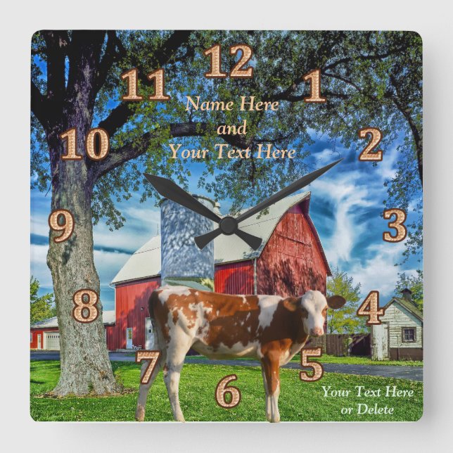 Personlig Guernsey Cow and Farm Clocks Fyrkantig Klocka (Framsida)