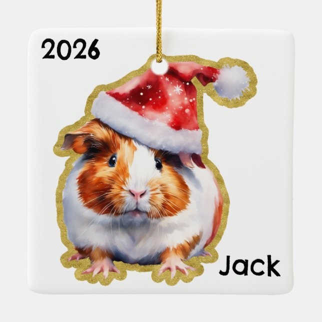 Personlig Guinea Gris med Santa Hat Julgransprydnad Keramik (Baksida)