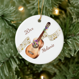 Personlig Guitar och Blommigt jul Ornament