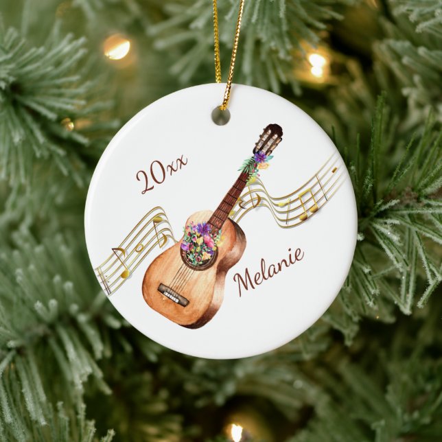 Personlig Guitar och Blommigt jul Ornament (Träd)