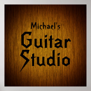 Personlig Guitar Studio Poster på Sunburst Wood