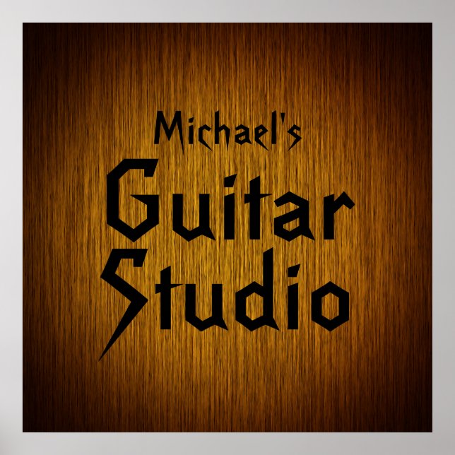 Personlig Guitar Studio Poster på Sunburst Wood (Framsidan)