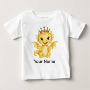 Personlig Gul Bebis Drakar som bär krona Barn T Shirt