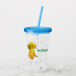 Personlig gul drakakryl Tumbler för barn Take Away Mugg