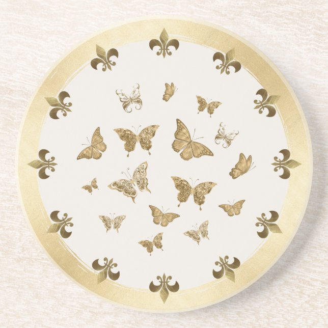 Personlig gul Fjäril Fleur de Lis underlägg (Framsidan)